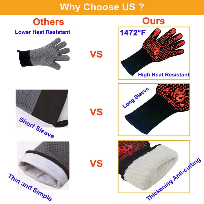 TUNGTAR Turkey Fryer BBQ Heat Resistant Gloves  Cooking Gloves  Oven Gloves 1472? 14Inch  Heat Resistant  Grill Gloves  Silicone Non-Slip Cooking Gloves for Cooking  Grilling  Baking  Welding  (Large  Red) - Image 4